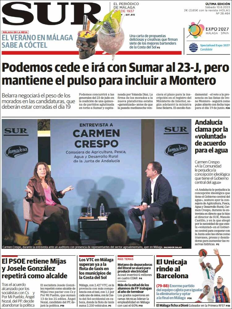 Portada de Diario el Sur (España)