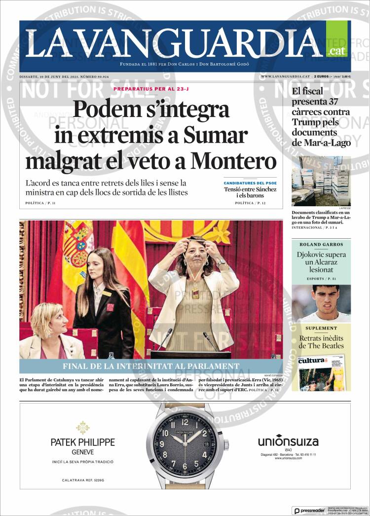 Portada de La Vanguardia (España)