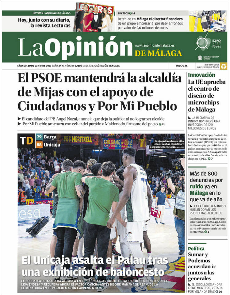 Portada de La Opinión de Málaga (España)