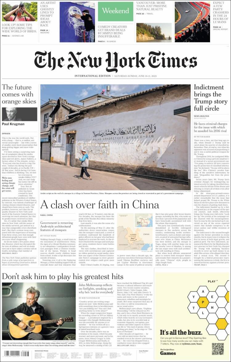 Portada de International New York Times (Europa)