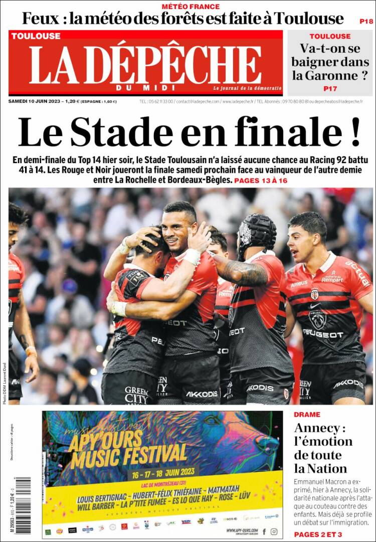 Portada de La Dépêche du Midi (Francia)