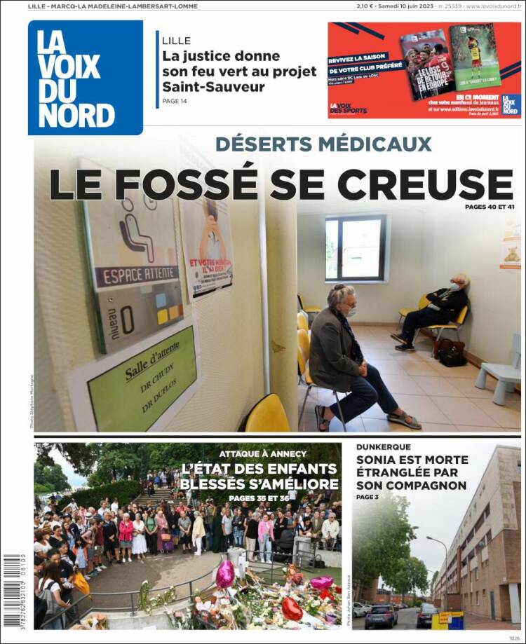 Portada de La Voix du Nord (Francia)