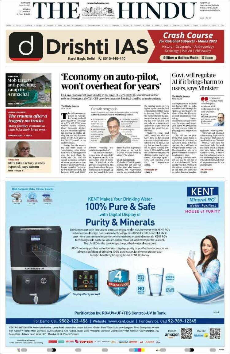 Portada de The Hindu (India)