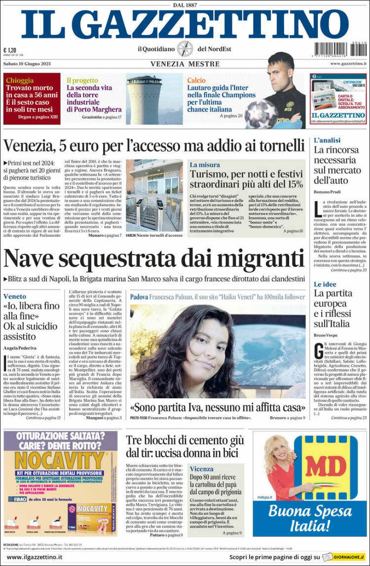 Portada de Il Gazzettino (Italia)