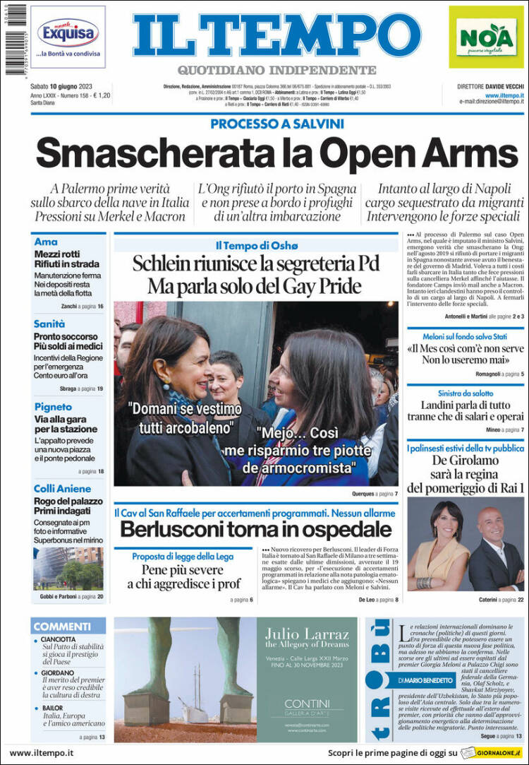 Portada de Il Tempo (Italia)