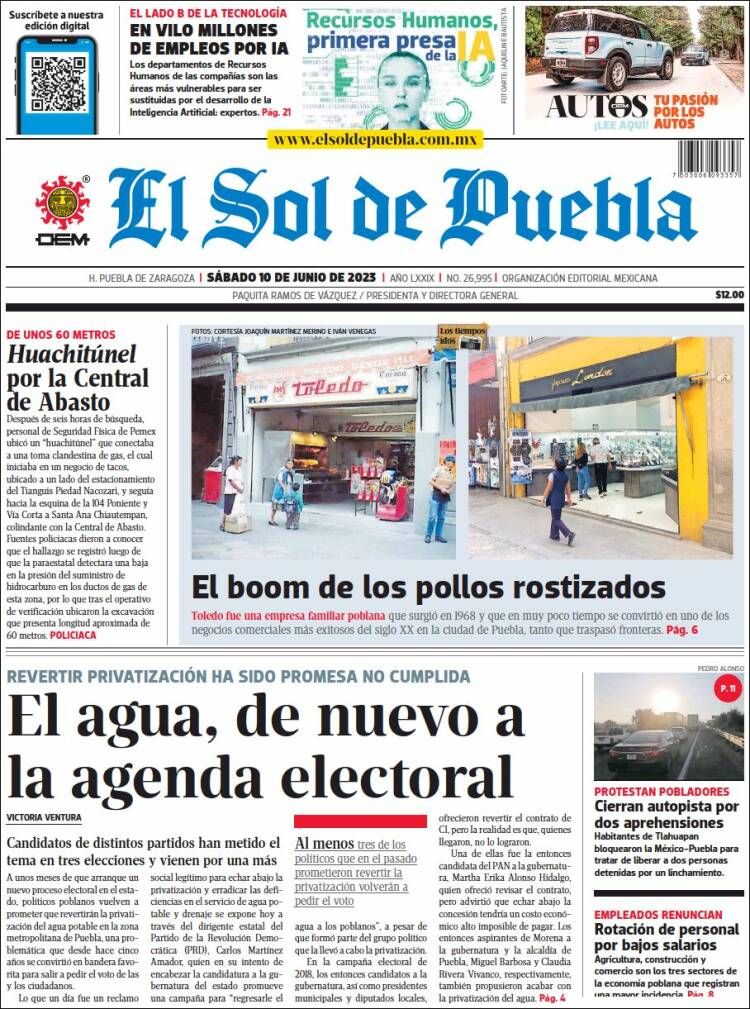 Portada de El Sol de Puebla (México)