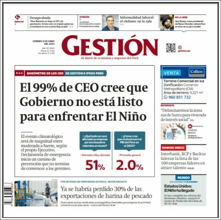 Portada de Diario Gestión (Perú)