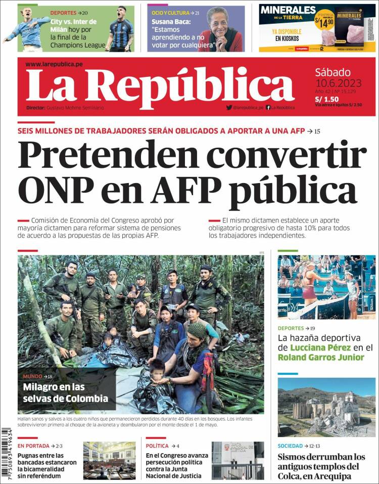 Portada de La Republica (Perú)