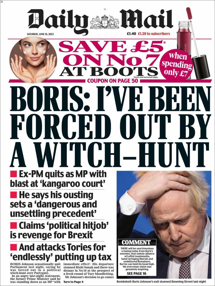 Portada de Daily Mail (Reino Unido)