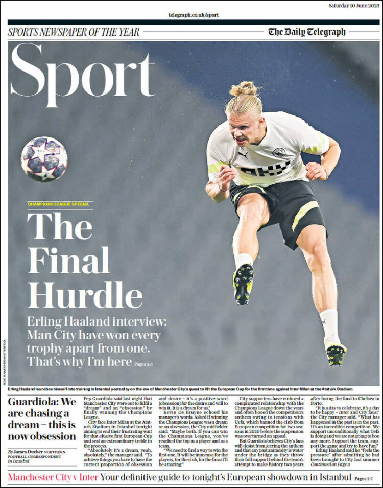 Portada de Telegraph Sport (Reino Unido)