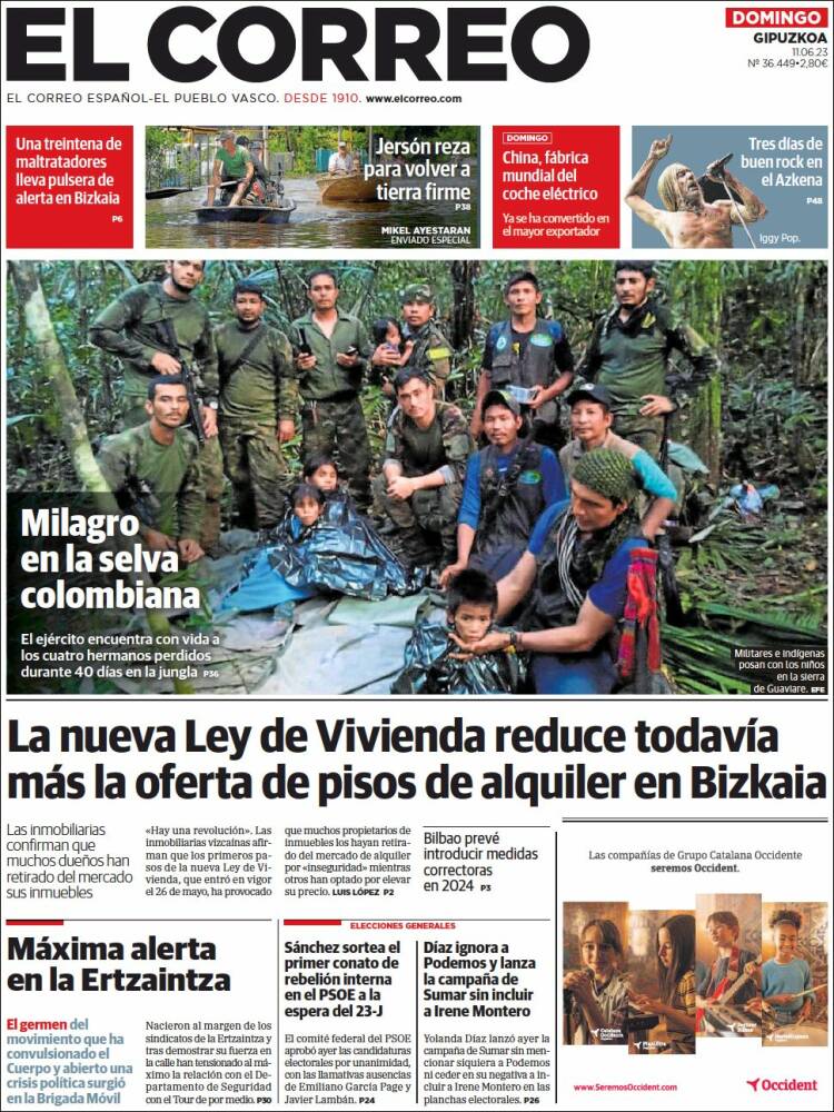 Portada de El Correo - Guipuzcoa (España)