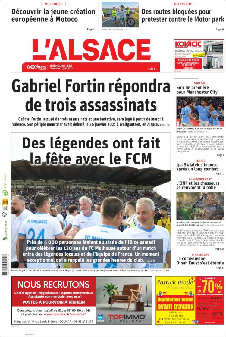 Portada de Journal L'Alsace (Francia)