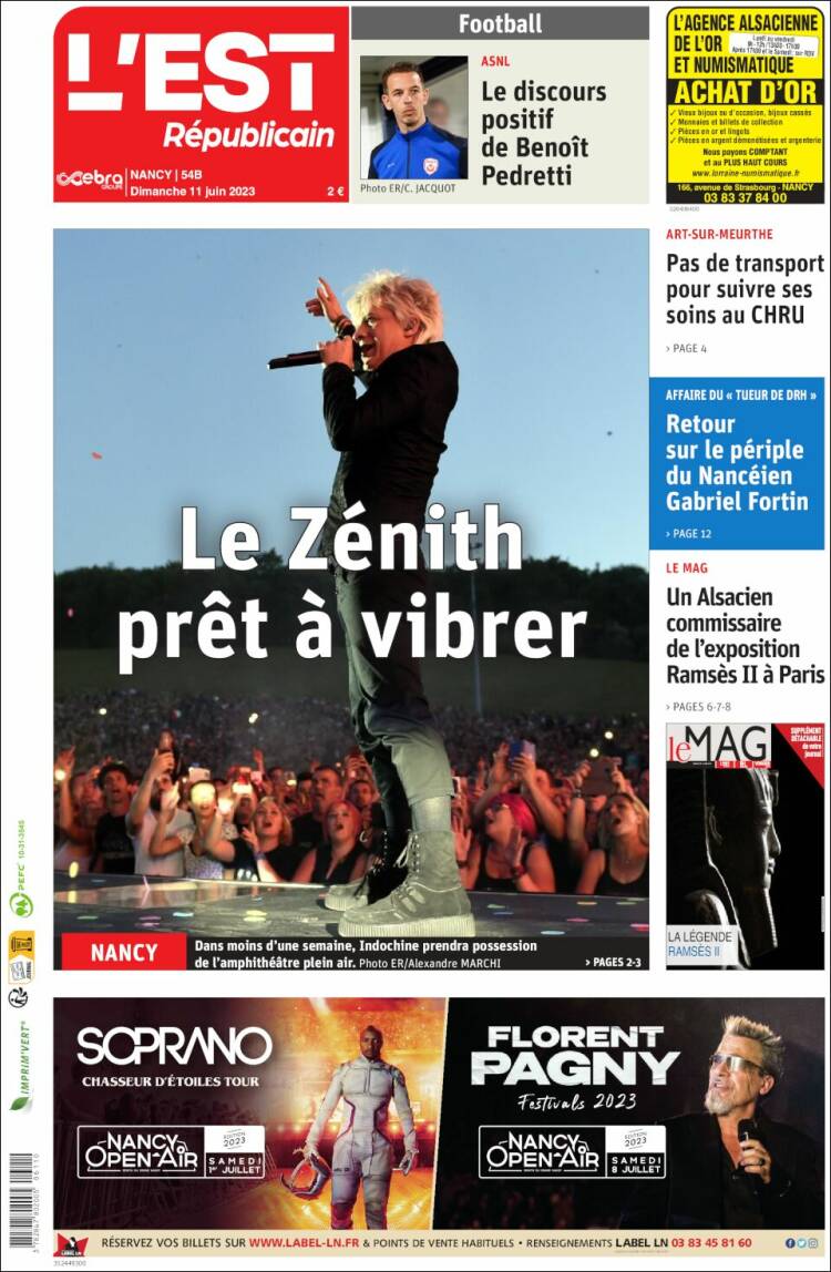 Portada de L'Est Republicain (Francia)