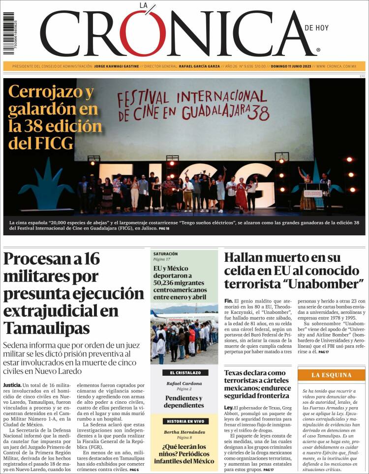 Portada de La Crónica de Hoy (México)