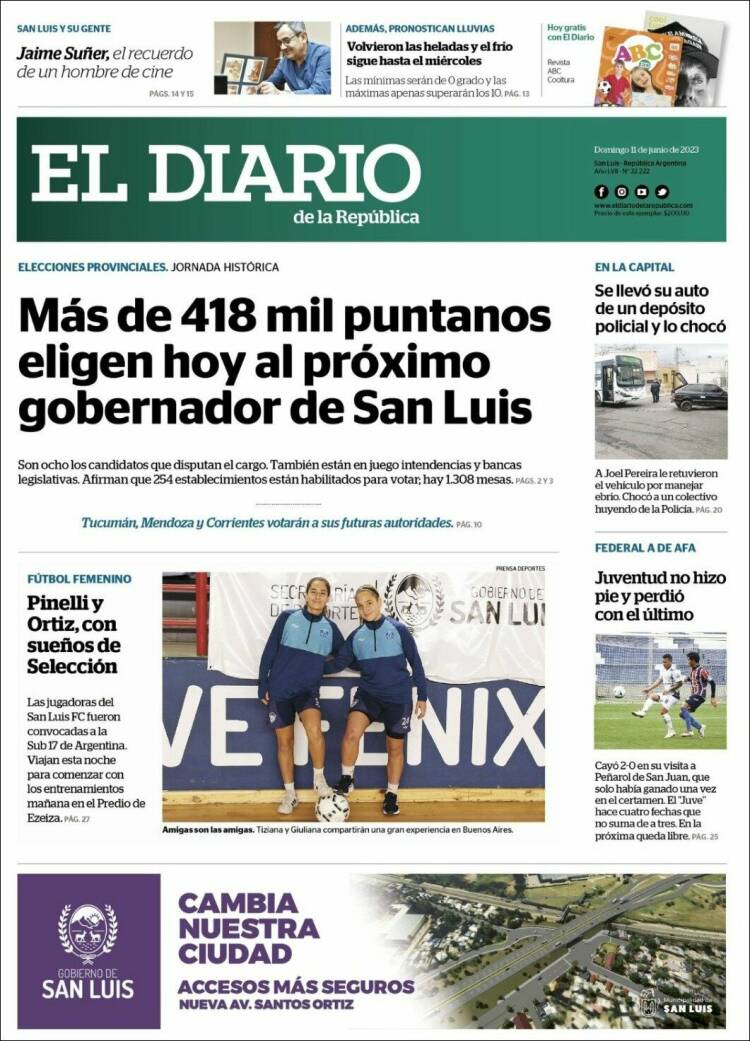 Portada de Diario de la República (Argentina)