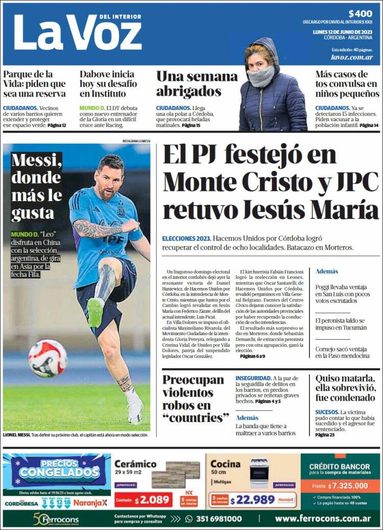 Portada de La Voz del Interior (Argentina)