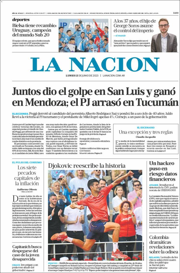 Portada de La Nación (Argentina)
