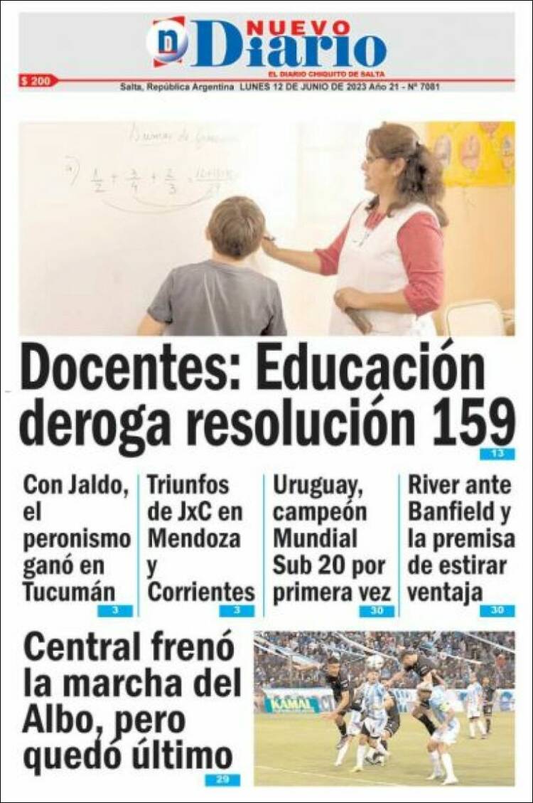 Portada de Nuevo Diario de Salta (Argentina)