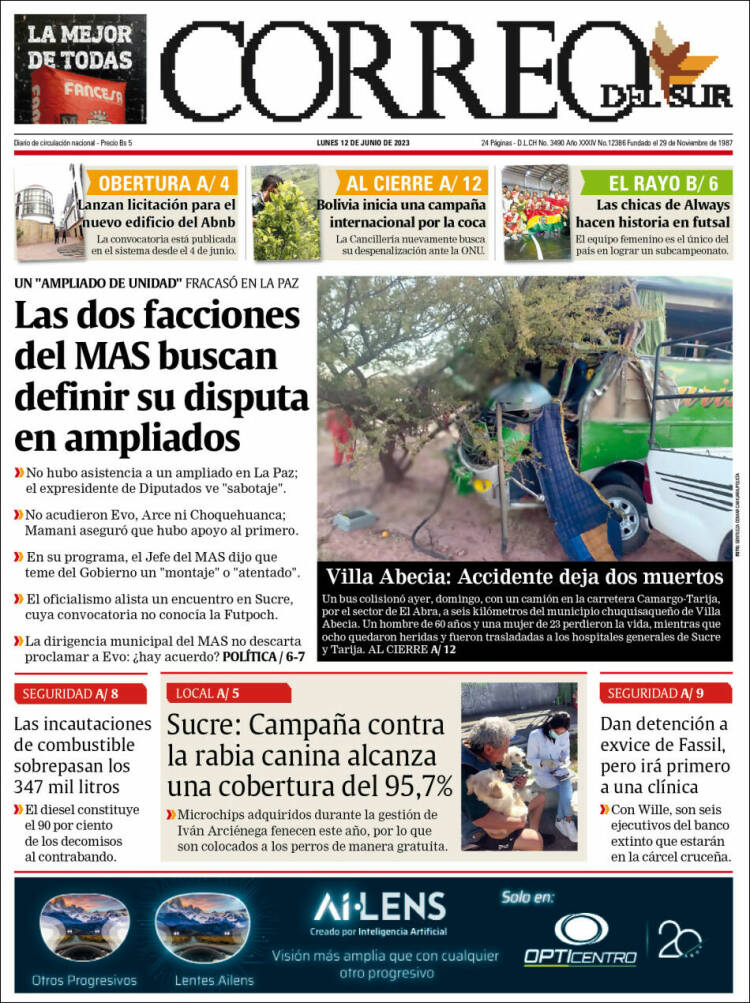 Portada de Correo Sur (Bolivia)