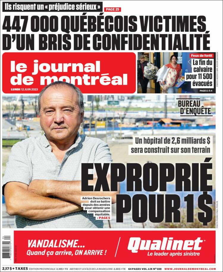 Portada de Le Journal de Montréal (Canadá)