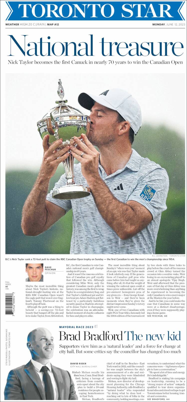 Portada de The Toronto Star (Canadá)