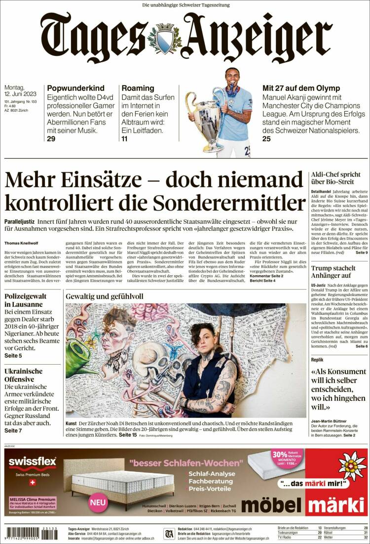 Portada de Tages-Anzeiger (Suiza)