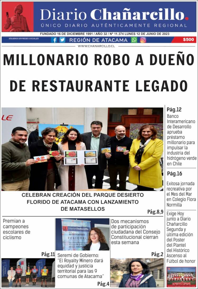 Portada de Diario Chañarcillo (Chile)