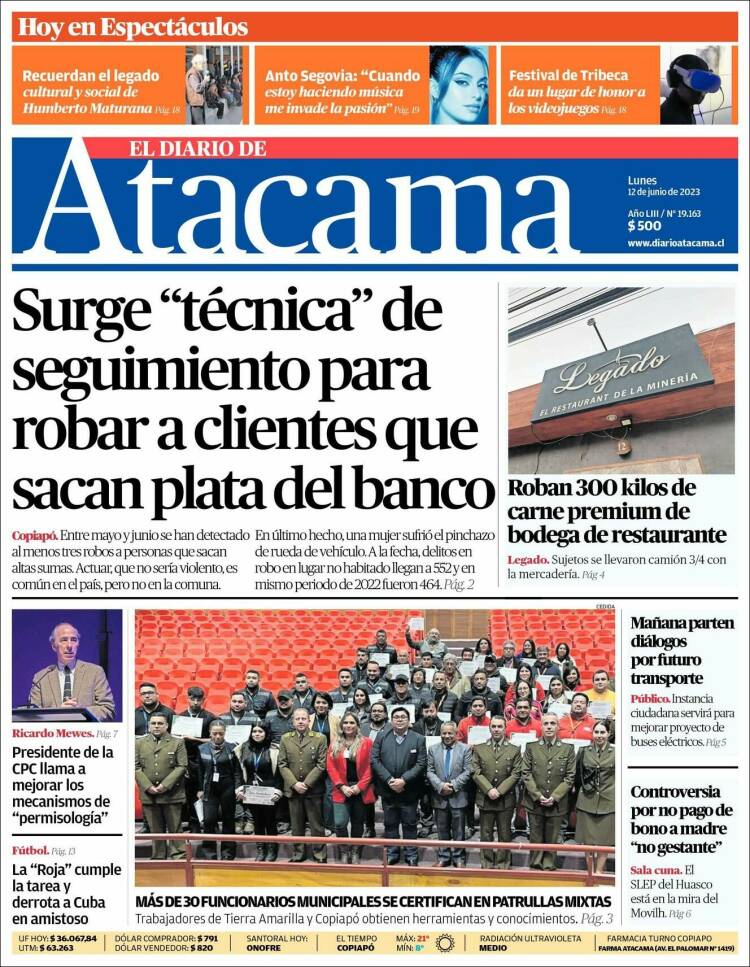 Portada de Diario de Atacama (Chile)