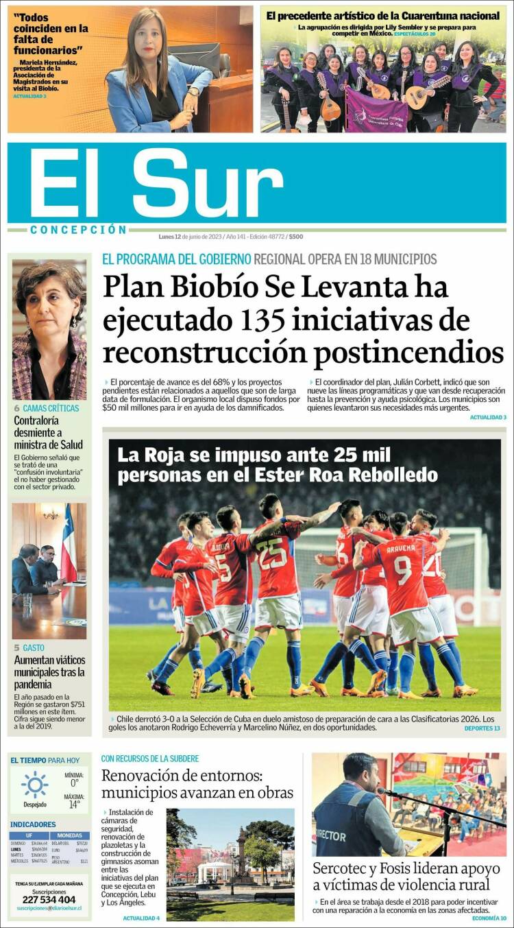 Portada de El Sur (Chile)