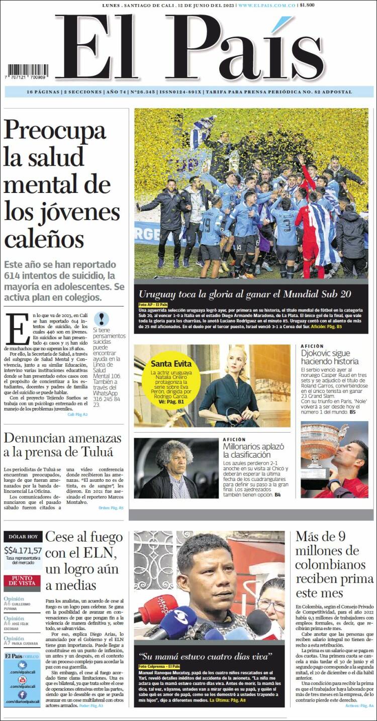 Portada de El País - Cali (Colombia)