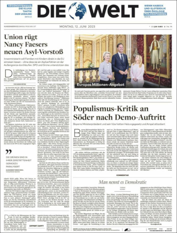 Portada de Die Welt (Alemania)