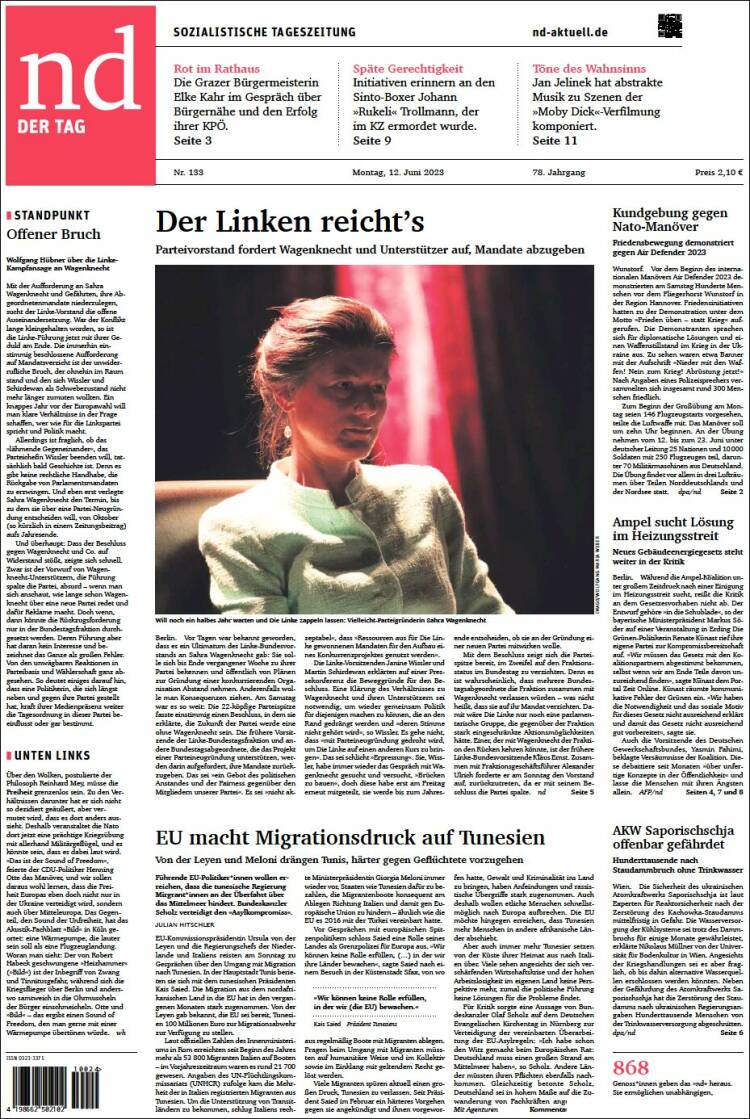 Portada de Neues Deutschland (Alemania)