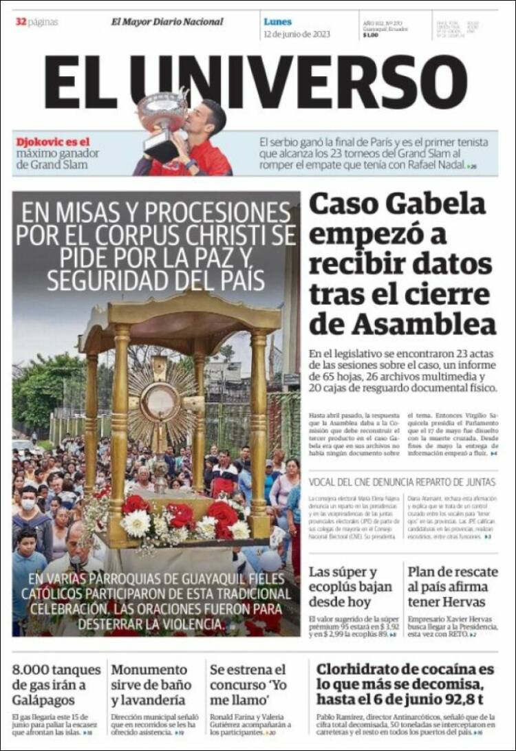 Portada de El Universo - Ecuador (Ecuador)