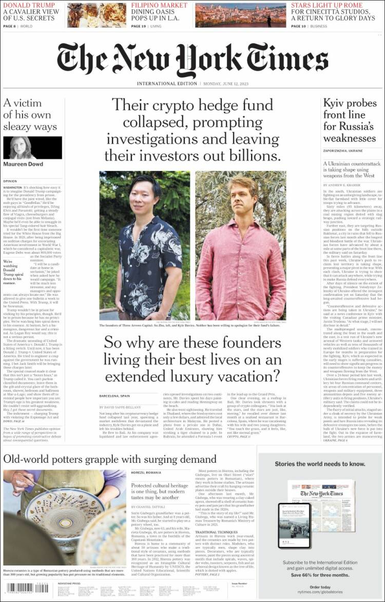 Portada de International New York Times (Europa)