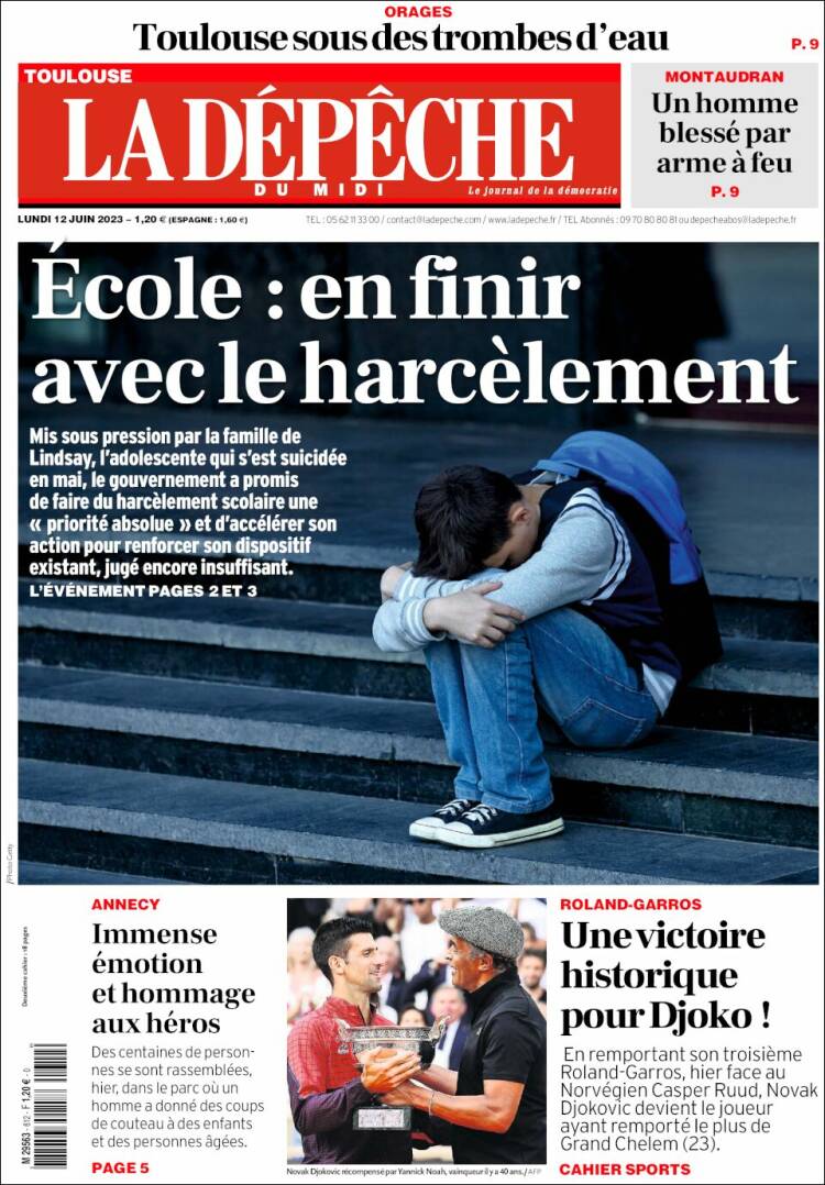 Portada de La Dépêche du Midi (Francia)