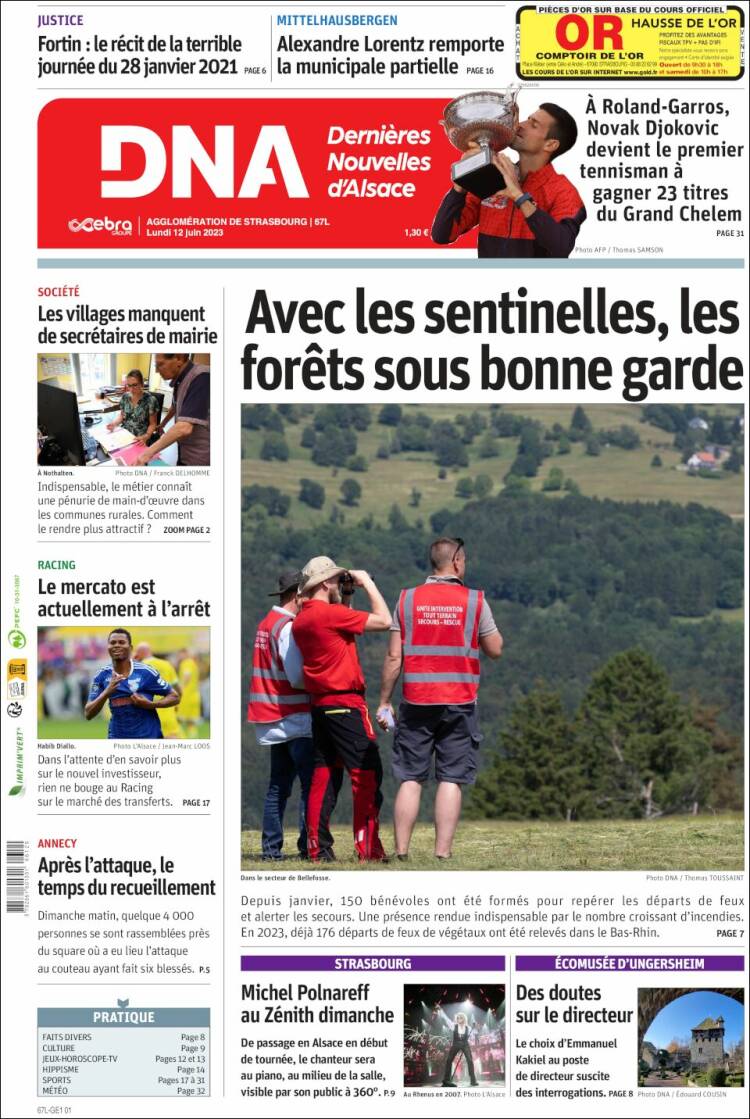 Portada de Les Dernières Nouvelles d'Alsace (Francia)