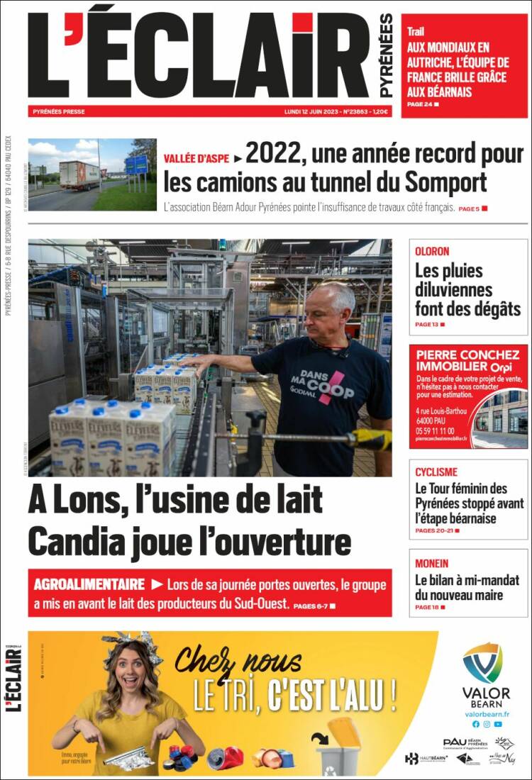 Portada de L'Eclair des Pyrénées (Francia)