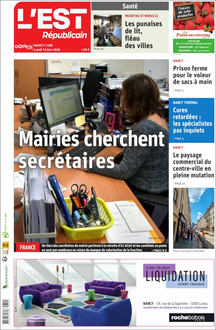 Portada de L'Est Republicain (Francia)