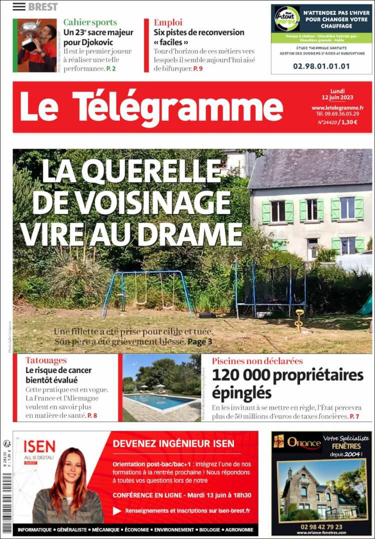 Portada de Télégramme (Francia)
