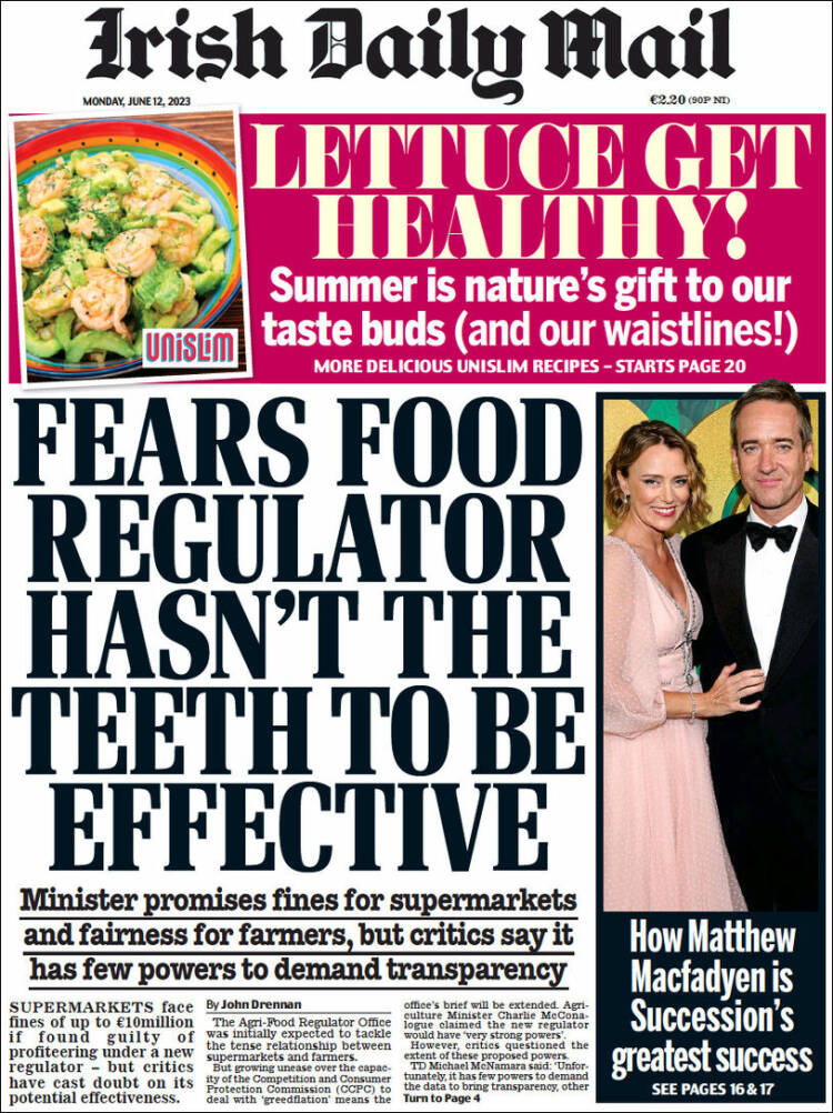 Portada de Irish Daily Mail (Irlanda)