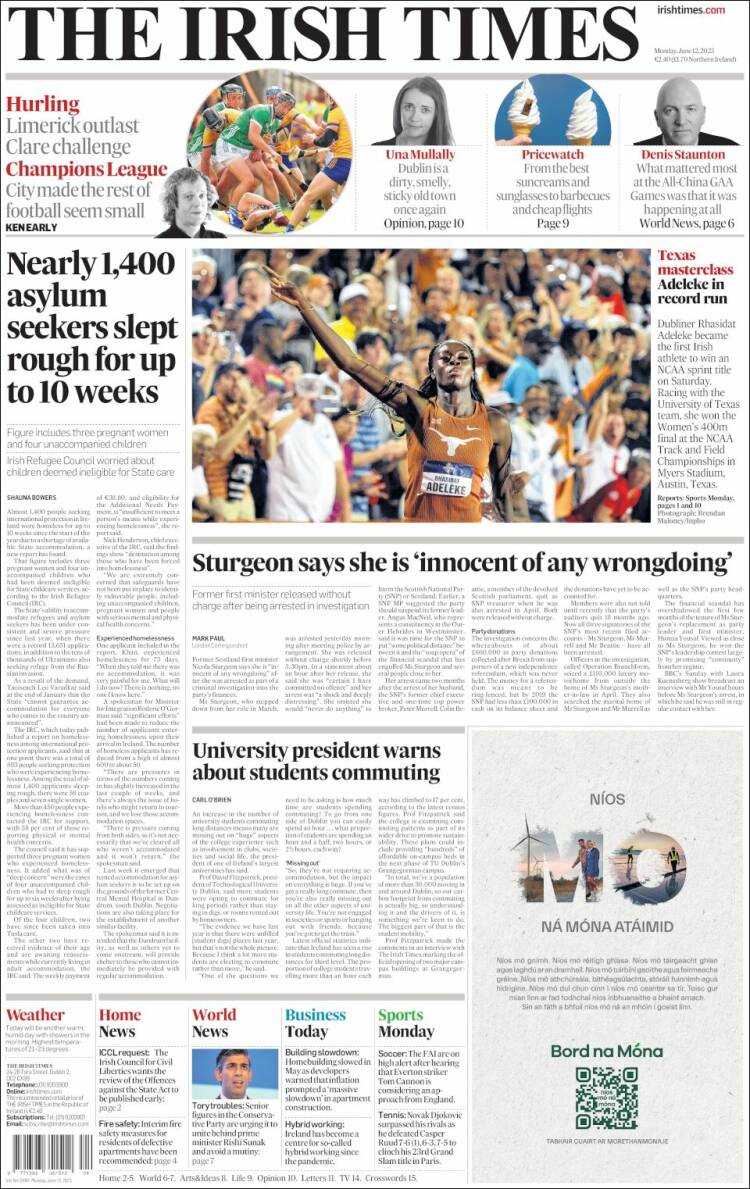 Portada de Irish Times (Irlanda)