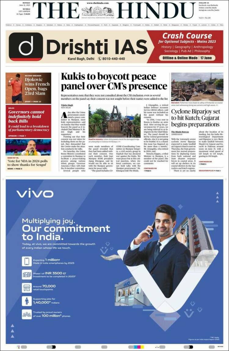 Portada de The Hindu (India)