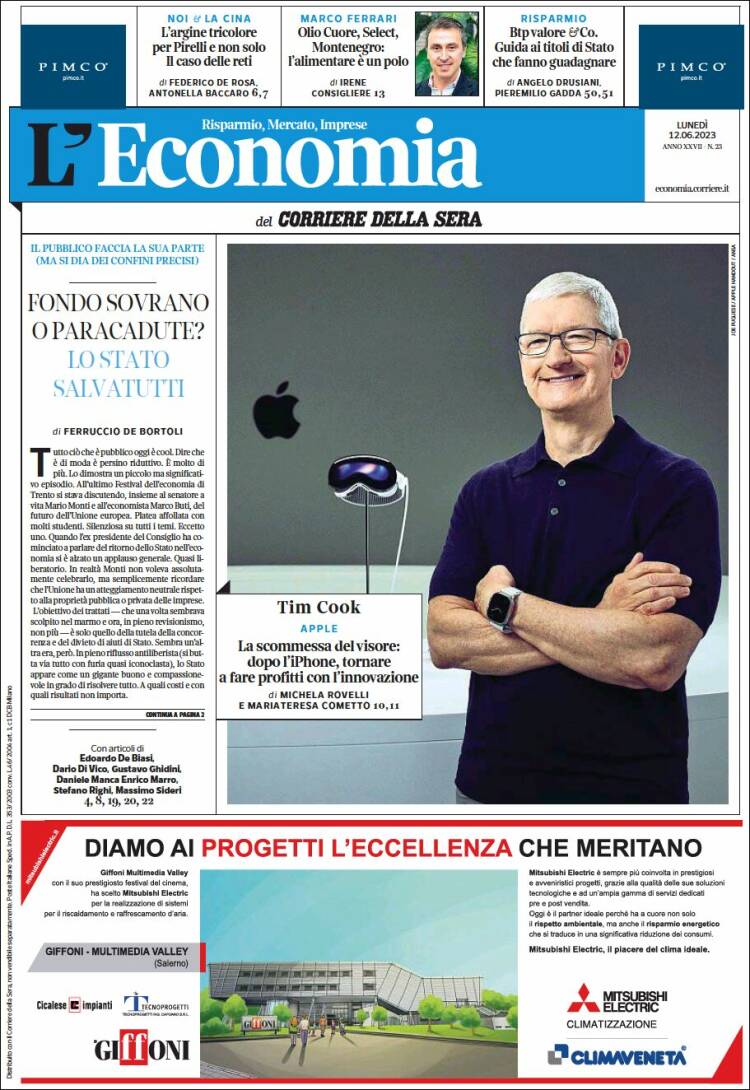 Portada de L'Economia (Italia)