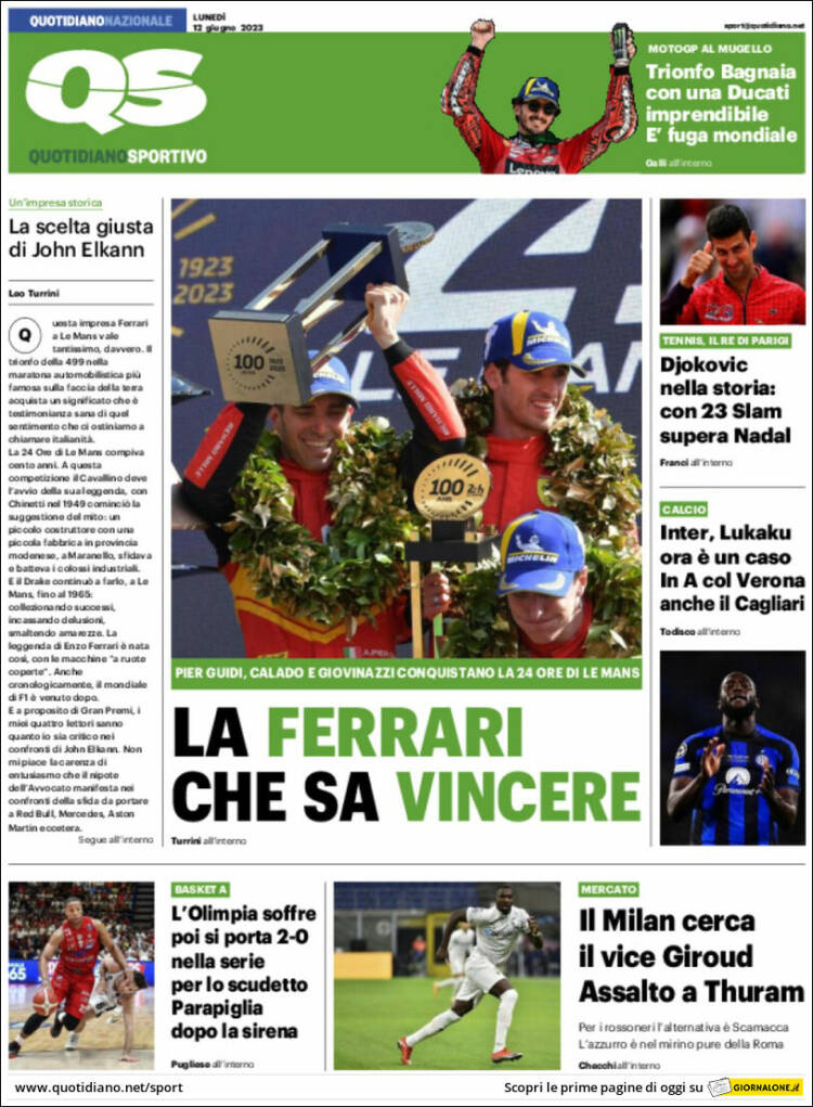 Portada de Quotidiano Sportivo (Italia)