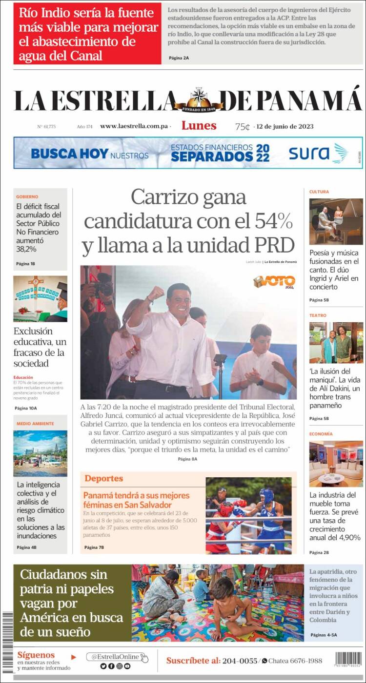 Portada de La Estrella de Panamá (Panam&aacute;)