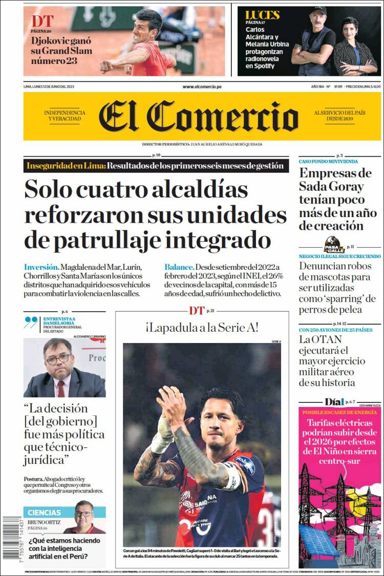 Portada de El Comercio (Perú)