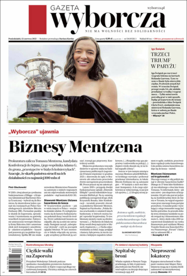Portada de Gazeta Wyborcza (Polonia)
