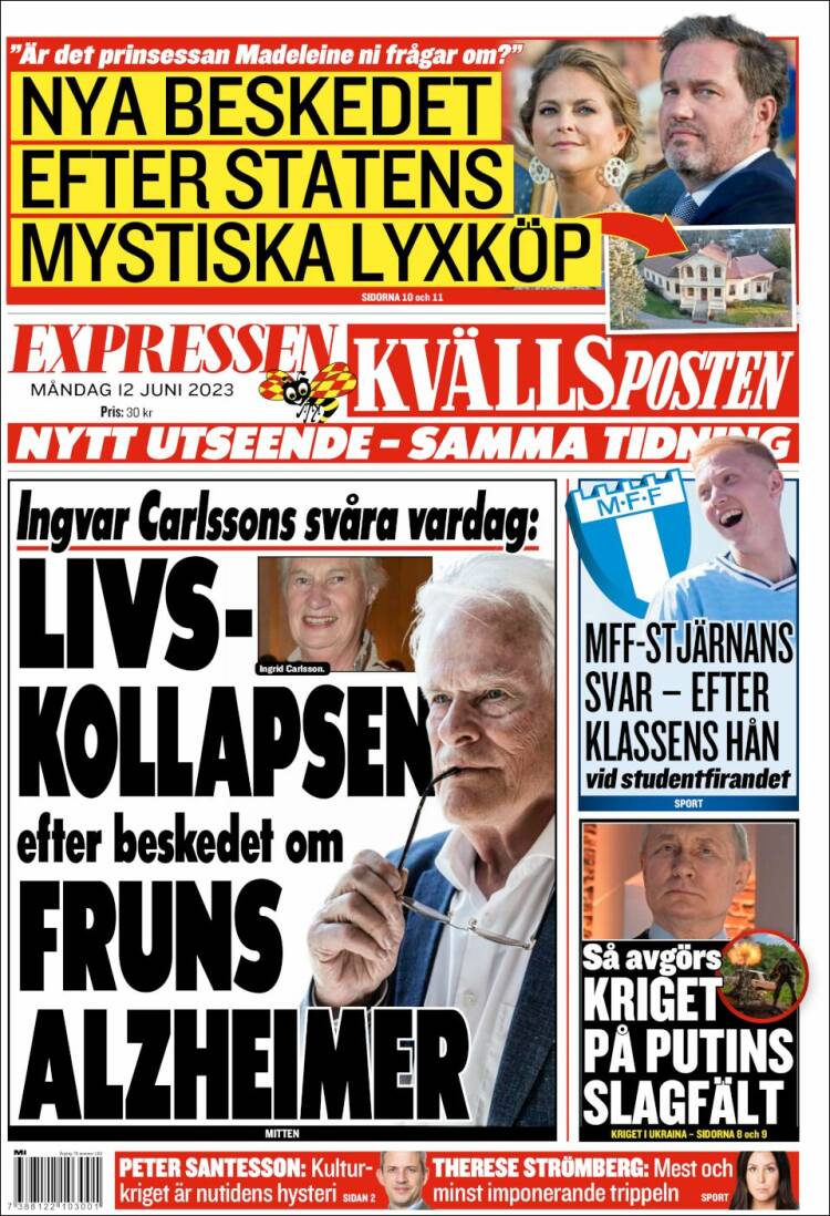 Portada de Kvällsposten (Suecia)