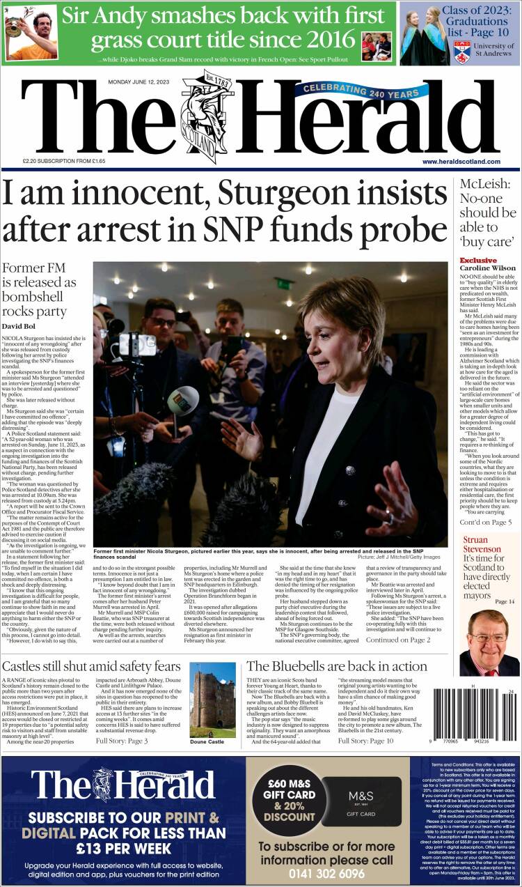 Portada de The Herald (Reino Unido)