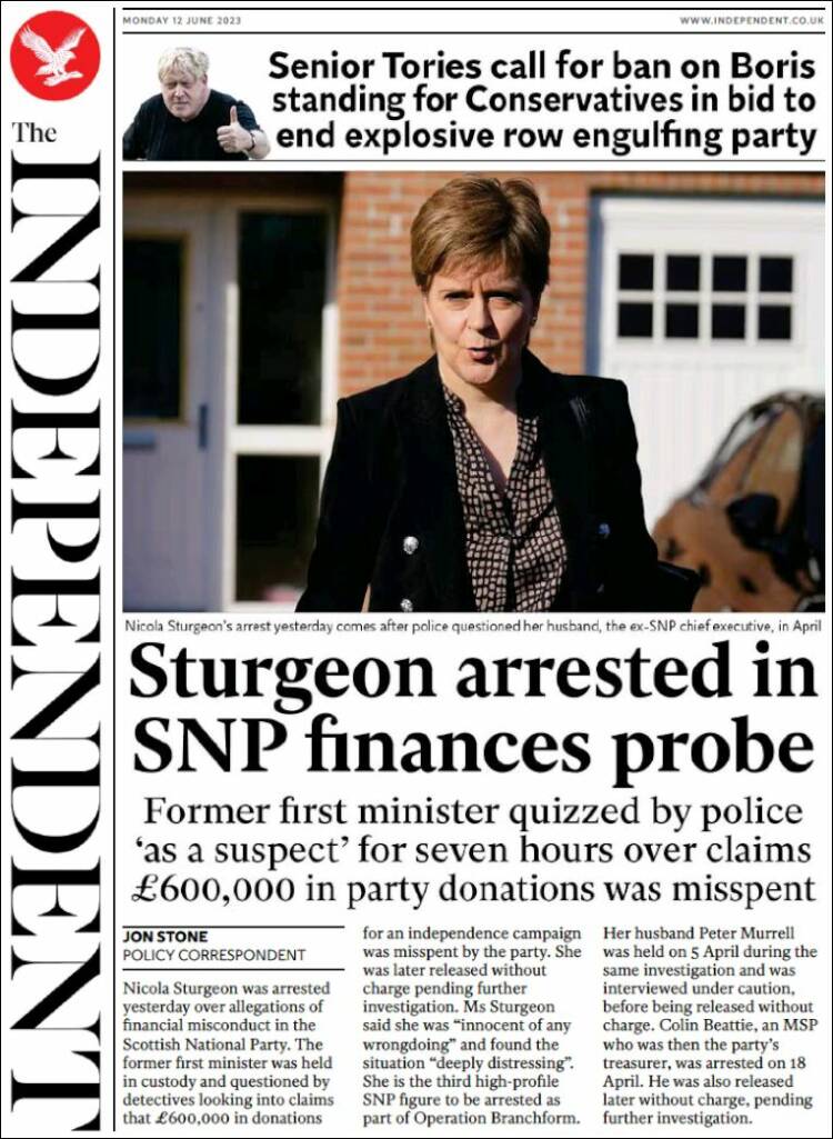 Portada de The Independent (Reino Unido)